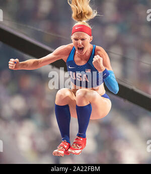 Doha in Qatar. 29Sep, 2019. giubilo Sandi MORRIS (USA/2° posto) finale donne Pole Vault, 29.09.2019 mondiali di atletica 2019 a Doha/Qatar, dal 27.09. - 10.10.2019. | Utilizzo di credito in tutto il mondo: dpa/Alamy Live News Foto Stock