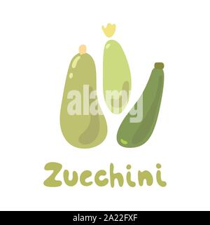 Zucchine illustrazione vettoriale. Semplice illustrazione di tre isolati di zucchine su sfondo bianco, design piatto, nessun gradienti. Illustrazione Vettoriale