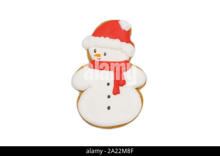 Gingerbread cookie pupazzo di neve con una sciarpa nel cappello di Natale Foto Stock