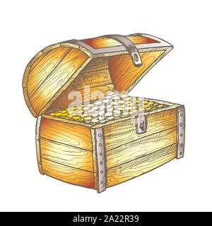Scrigno di Heap monete d oro vettore di colore Illustrazione Vettoriale