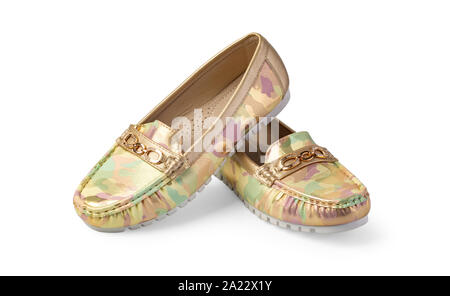 Coppia moderna scarpe femmina su sfondo bianco con tracciato di ritaglio Foto Stock