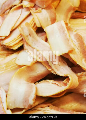 Deliziosa tutta artigianale lastra affumicata pancetta sfondo Foto Stock