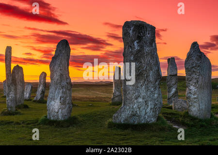 Le pietre di Callanish, Clachan Chalanais o Tursachan Chalanais in gaelico scozzese) sono una disposizione di pietre permanente posto in una configurazione cruciforme Foto Stock