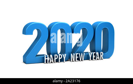 Felice Anno Nuovo 2020 in colore blu numeri con il testo messaggio di saluto festivo card sfondo . 3D Render illustrazione Foto Stock