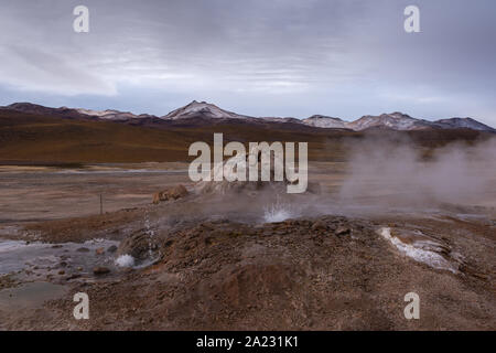 Escursione a Geysir El Tatio ad una altitudine di 5,200m sopra il livello del mare e a San Pedro de Atacama, Antofagasta, Repubblica del Cile America Latina Foto Stock