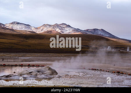 Escursione a Geysir El Tatio ad una altitudine di 5,200m sopra il livello del mare e a San Pedro de Atacama, Antofagasta, Repubblica del Cile America Latina Foto Stock