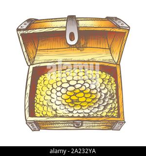 Scrigno Pieno di monete pirata vettore di colore Illustrazione Vettoriale