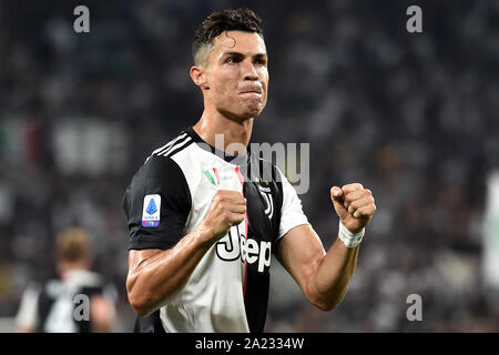 Cristiano Ronaldo della Juventus festeggia dopo aver segnato il gol del 3-0 Torino 30-08-2019 Allianz Stadium il calcio di Serie A 2019/2020 Juventus FC - Foto Stock