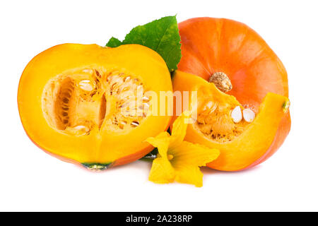 Rosso arancione zucca Hokkaido isolato su bianco Foto Stock