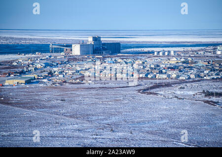 Città di Churchill dall'aria all'inizio dell'inverno, Churchill, Manitoba, Canada Foto Stock