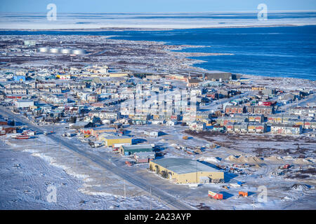 Città di Churchill dall'aria all'inizio dell'inverno, Churchill, Manitoba, Canada Foto Stock