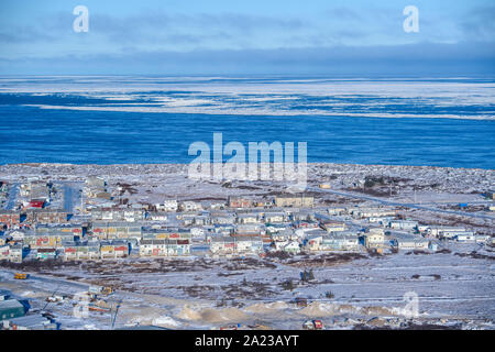 Città di Churchill dall'aria all'inizio dell'inverno, Churchill, Manitoba, Canada Foto Stock