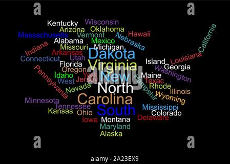 USA word cloud map con le parole tutti i membri nomi illustrazione vettoriale EPS 10 Illustrazione Vettoriale