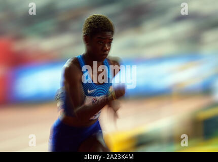 30 settembre 2019: !! Competere nei 400 metri per le donne durante il XVII IAAF mondiale di atletica Al Khalifa Stadium di Doha, in Qatar. Ulrik Pedersen/CSM. Foto Stock