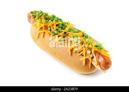 Lo stile di Memphis hot dog su sfondo bianco Foto Stock