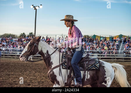 Country fair calf roping contest. Foto Stock