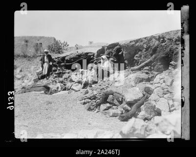 Disturbi della Palestina 1936. Case Natale al villaggio Halhul soffiata dal governo Foto Stock