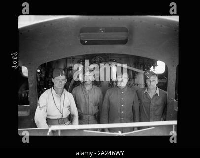 Disturbi della Palestina 1936. I Royal Engineers su una locomotiva della Palestina Foto Stock