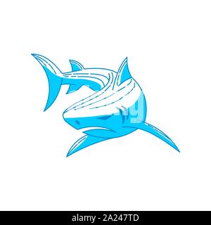 Shark logo design icona vettore Outline illustrazione isolato Illustrazione Vettoriale