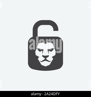 Lucchetto logo design illustrazione, lion icona a forma di lucchetto, sicurezza logo design Illustrazione Vettoriale