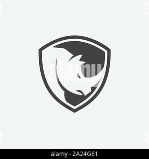 Rhino icona dello scudo di protezione vettore design, forte icona, rhino icona piatta illustrazione Illustrazione Vettoriale