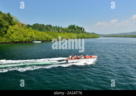 Long Island, Andaman e Nicobar Island, INDIA - 17 FEBBRAIO 2019: Gita in barca nella foresta di mangro sulle isole Long Island, Andaman e Nicobar Foto Stock