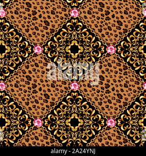 Macchie di Leopard. Lusso modello senza cuciture con gemme Foto Stock