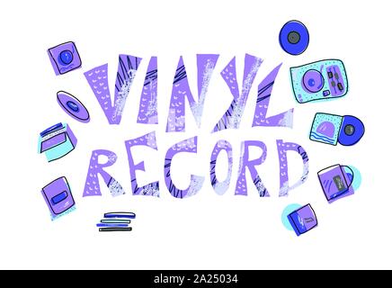 Record di vinile isoalted emblema. Una frase con simboli musicali. Vettore Illustrazione a colori. Illustrazione Vettoriale