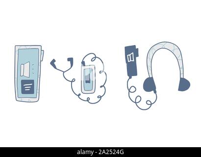 Set di audiolibri in doodle stile. Illustrazione Vettoriale. Illustrazione Vettoriale