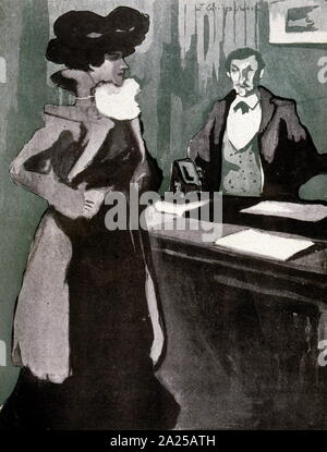 Illustrazione datata 1906, nella rivista francese, raffigurante un ben vestito uomo e donna in conversazione Foto Stock