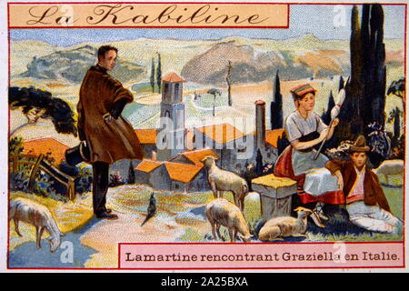 Il francese del XIX secolo illustrazione di Alphonse de Lamartine, (1790 - 1869), scrittore francese, poeta e uomo politico che è stato determinante nella fondazione della Seconda Repubblica e la continuazione del Tricolore come la bandiera della Francia Foto Stock