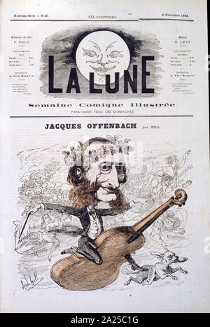 Illustrazione satirica commemorando Jacques Offenbach (1819 - 1880);Tedesco-francese compositore. da Andre Gill, 1866 Foto Stock