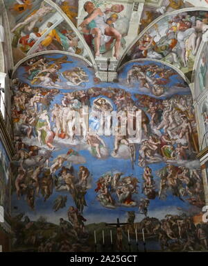 Scene dipinte dalla Cappella Sistina di Michelangelo. Michelangelo di Lodovico Buonarroti Simoni (1475-1564) uno scultore italiano, pittore, architetto e poeta del Rinascimento. Foto Stock