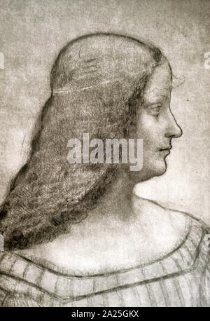 Ritratto di Isabella D'Este di Leonardo da Vinci. Leonardo di ser Piero da Vinci (1452-1519) un polymath italiana del Rinascimento. Foto Stock