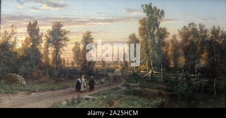 Pittura intitolato "sera" da Ivan Shishkin. Ivan Ivanovich Shishkin (1832-1898) un russo La pittrice paesista Foto Stock