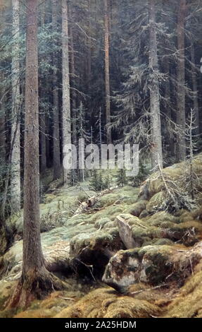 Pittura intitolata 'canneti' da Ivan Shishkin. Ivan Ivanovich Shishkin (1832-1898) un russo La pittrice paesista Foto Stock