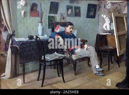 Un dipinto intitolato "Malattia di un artista' da Aleksey Korin. Aleksey Mikhailovich Korin (1865-1923) un russo genere pittore. Foto Stock