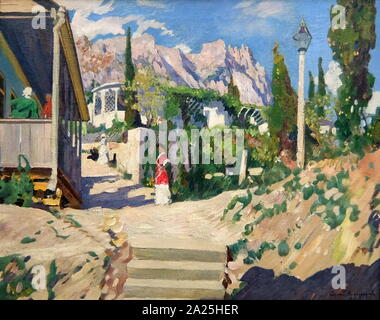 Pittura intitolata 'Paesaggio Crimea" di Sergei Vinogradov. Sergei Arsenievich Vinogradov (1869-1938) un Russian-Soviet pittore impressionista. Foto Stock