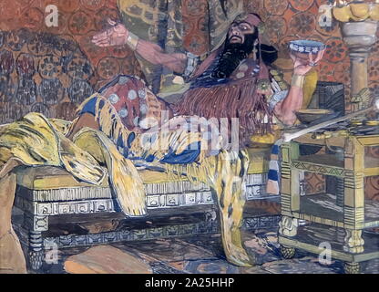 Ritratto di attore Feodor Chaliapin nell'opera "Judith' di Aleksandr Golovin. Aleksandr Yakovlevich Golovin (1863-1930) un artista russo e scenografo. Foto Stock
