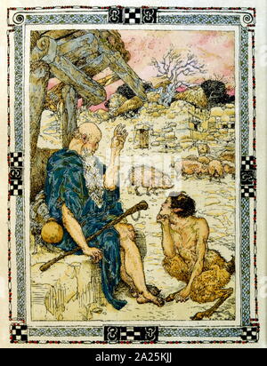 Illustrazione per Hyalis. Le petit faune aux yeux bleus. Il romanzo di Albert Samain è, (1858 - 1900). illustrazione di G. Mossa. Parigi 1918. Nella mitologia classica, Hylas era una gioventù che è servita come di Heracles (Romano Hercules) compagno e servo. Il suo rapimento da acqua ninfe era un tema di arte antica Foto Stock