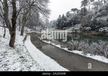 Giardino Trebah; neve; Cornovaglia; Regno Unito Foto Stock