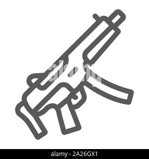 Mitragliatore icona linea, esercito e forze militari, segno di arma da fuoco, grafica vettoriale un modello lineare su uno sfondo bianco. Illustrazione Vettoriale