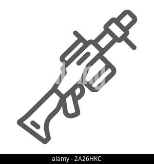 Lanciagranate icona linea, arma e rucola, bazooka segno, grafica vettoriale, un modello lineare su uno sfondo bianco. Illustrazione Vettoriale