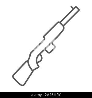 Fucile carabina linea sottile icona, esercito e forze militari, segno di arma da fuoco, grafica vettoriale un modello lineare su uno sfondo bianco. Illustrazione Vettoriale