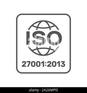 ISO 27001 etichetta di certificazione. ISO IEC 27001 segno. Illustrazione Vettoriale. EPS 10 Illustrazione Vettoriale