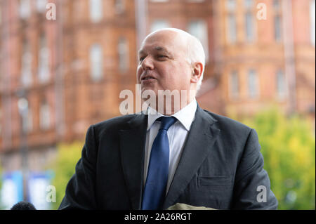 Manchester, Regno Unito. 1° ottobre 2019. Iain Duncan Smith, MP per Chingford, durante il congresso del partito conservatore al Manchester Central Convention Complex, Manchester Il martedì 1 ottobre 2019 (credito: P Scaasi | MI News) Credito: MI News & Sport /Alamy Live News Foto Stock