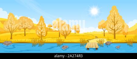 Autunno paesaggio con fiume Illustrazione Vettoriale