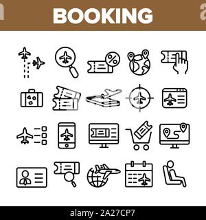 Prenotazione viaggio elementi di raccolta di set di icone vettore Illustrazione Vettoriale