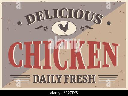 Vintage vettore di pollo poster design. Retrò sfondo modello alimentare. Illustrazione Vettoriale