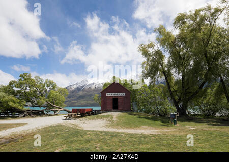 Iconico Boat House di Glenorchy, Nuova Zelanda Foto Stock